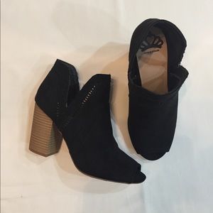 Fergalicious Black Suede Open Toe Ankle Boots 7.5